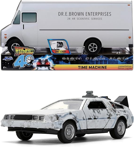 Jada Back to The Future I Time Machine & Dr. E. Brown Truck – 40th Anniversary Die-Cast Set Toys, 1:32 Scale – Collectible Movie Replica for Fans and Collectors