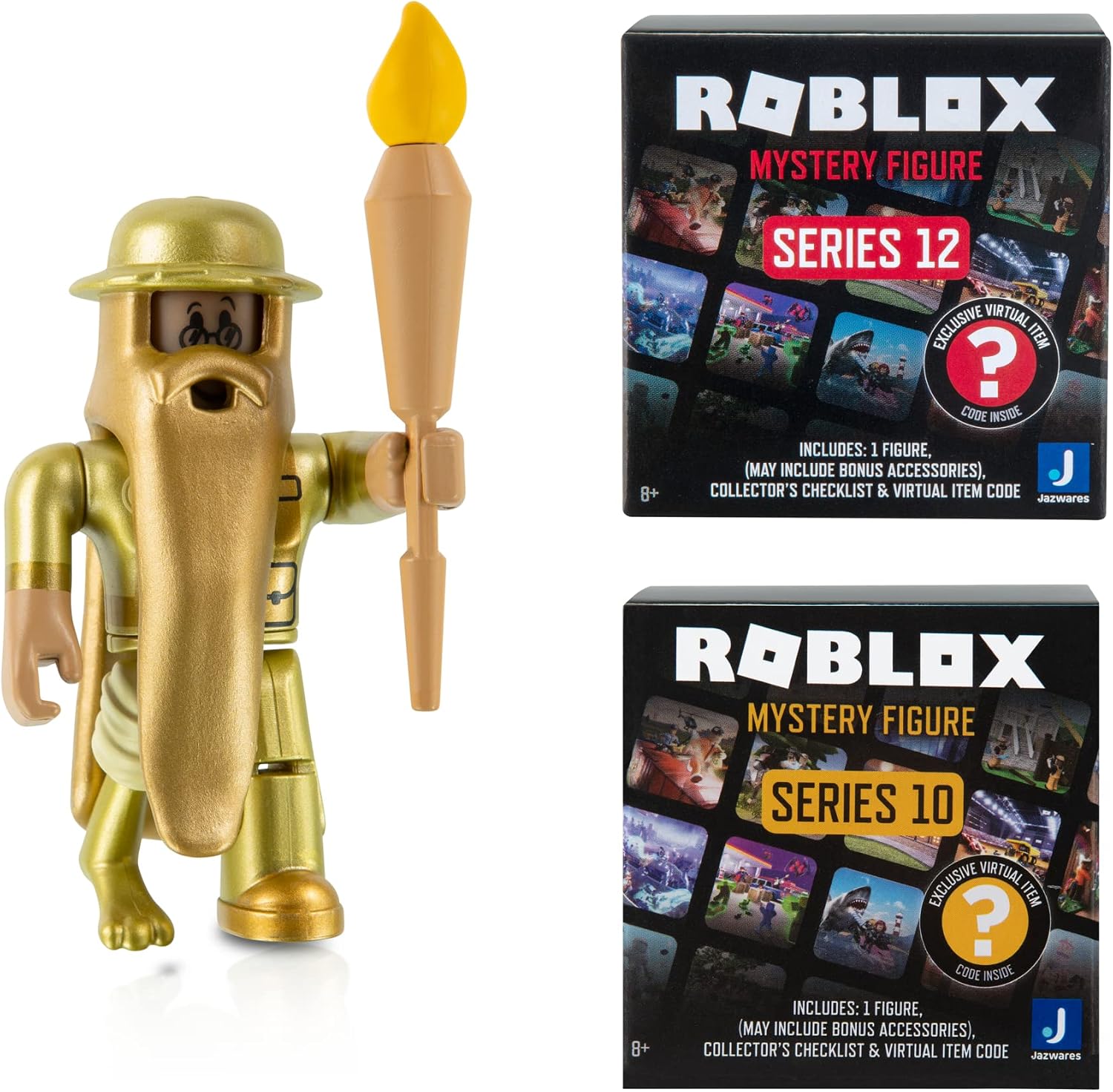 Roblox Action Collection - Jail Escape Golden Collector! + Set of 2 Mystery Figures Includes 3 Limited Virtual Items