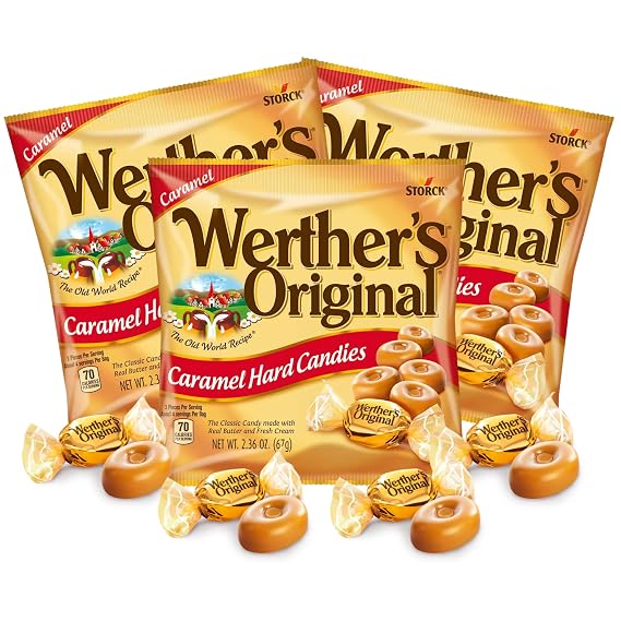 Werther's Original Caramel Hard Candy, Shareable Bite Sized Pieces | Individually Wrapped, Office Jar Fillers, 2.36 Ounces, Pack of 3