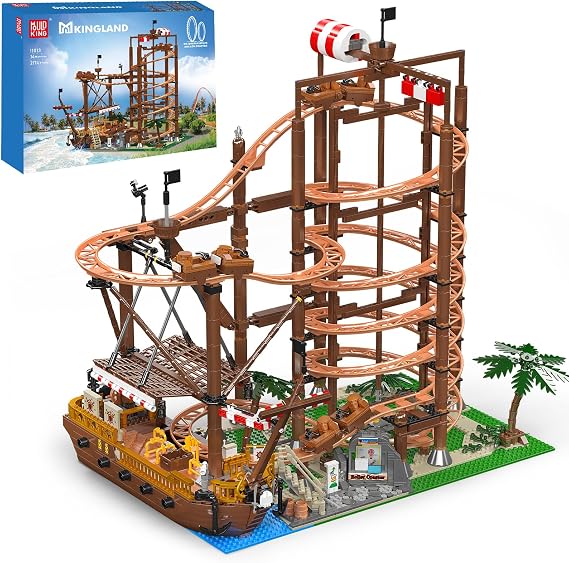 Mould King 11013 Roller Coaster Amusement Park Building Set, Fairground Theme Park Kit with Rollercoaster & Pirate Ship, Ideal Gift Model Building Kit for Adults (2174 Pieces)