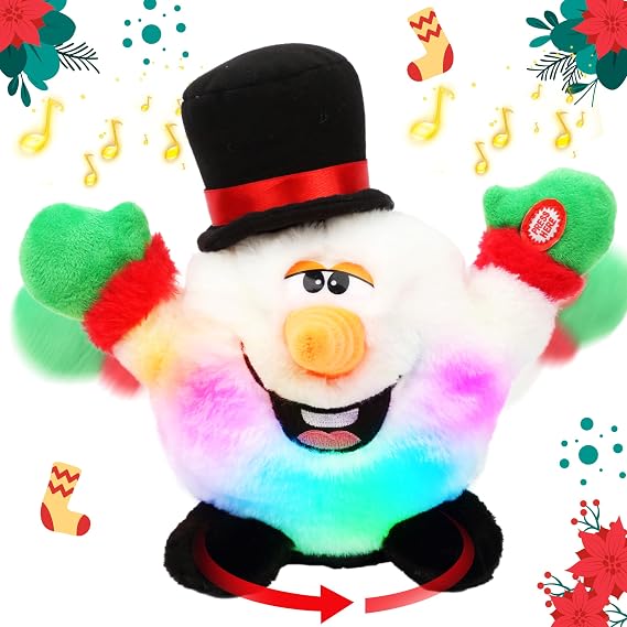 Hopearl Singing Dancing Light up Christmas Interactive Toy Snowman Snowball Animated Plush Toy Gift for Kids Toddlers Boys Girls, 11''