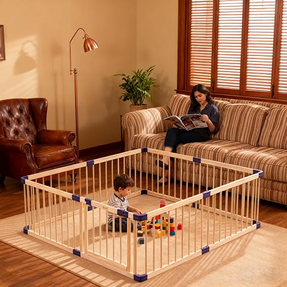 Wooden Playpen,CPC Certified,New Zealand Pine Wood,55.12x78.74 Inches