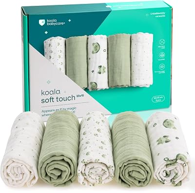 Koala Babycare 5 Pack 20x10 Muslin Burp Cloths for Baby Boys and Girls - GOTS & Oeko-TEX Cotton Burp Rags for Newborns - Absorbent Neutral Burping Cloths for Feeding - Washable Baby Bibs Essentials