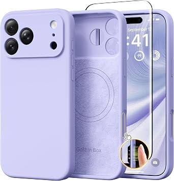 GolbinBox Magnetic for iPhone 17 Pro Max Case, Compatible with MagSafe, [Full Camera Protection] [Screen Protector], Silicone Shockproof Phone Cover with Anti-Scratch Microfiber Lining, Lilac