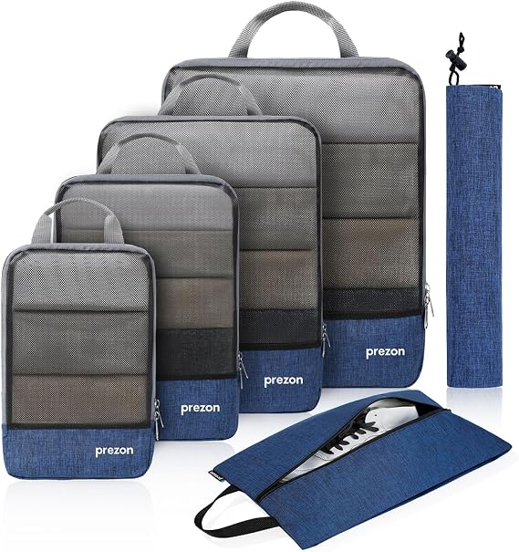 Compression Packing Cubes with Travel Shoes Bag and Laundry Bag, Luggage Organiser Set, Extensible Suitcase Organiser, Packing Organisers for Suitcases, Packing Cubes for Travel or Storage