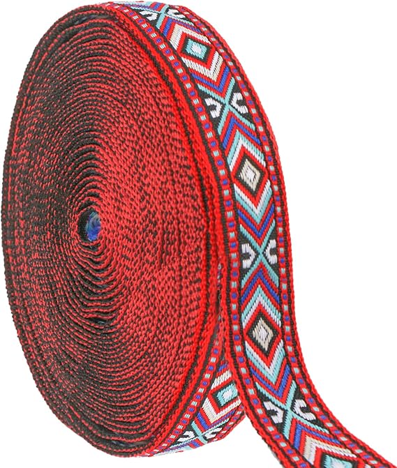 BENBO 7 Yards Vintage Jacquard Ribbon, Embroideried Lace Trim Woven Ribbon Rhombus Pattern Fabric Trim Fringe Bohemian Lace Trim Ribbon Fabric for Sewing Crafting Home Decor Wedding, 0.67inch
