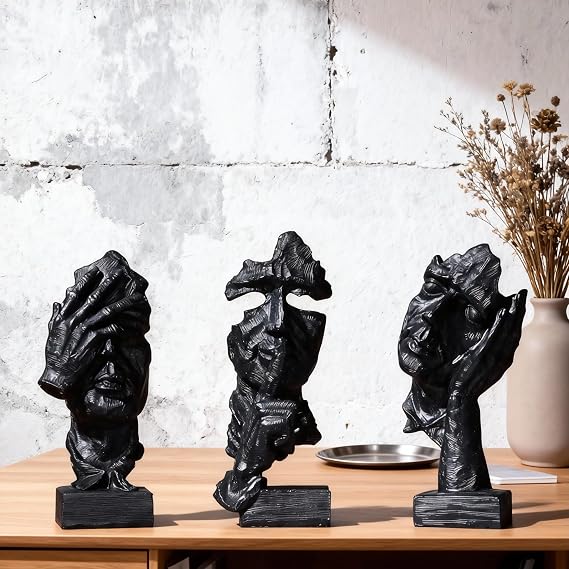 3 Pcs Thinker Statue, Silent Abstract Art Figurine, Modern Home Resin Decor for Desk/Bookshelf, No Hear No See No Speak Knick Knacks