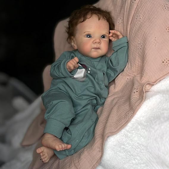 iCradle Lovely Real Life Reborn Baby Doll Boy 19 inch 48 cm Full Body Soft Vinyl Baby Anatomically Correct Rooted Hair Realistic Newborn Doll Toy for Kids 3+