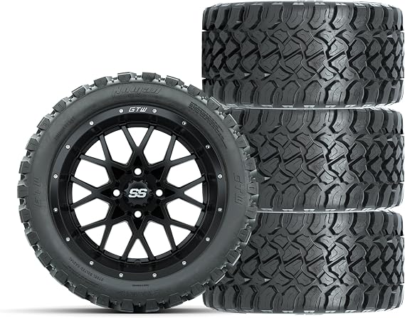 GTW 14 Inch Golf Cart Wheels and Tires Combo | Matte Black Vortex Wheels on 23x10-R14 Nomad All Terrain Radial Tires | Set of 4 (Matte Black)