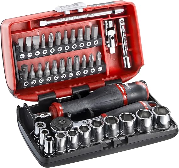 FACOM 1/4 Socket Set, 38 pcs, Nano Ratchet, Bits, Compact Case, R2NANOPB