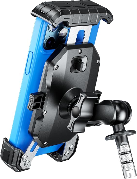 Kewig Motorcycle Fork Stem Phone Mount 1s Lock & Release | Anti-Theft Short Arm Motorcycle Phone Holder, Fits for Fork Stem 12-25.4mm in Diameter, for 5.5-7.2" Cellphones