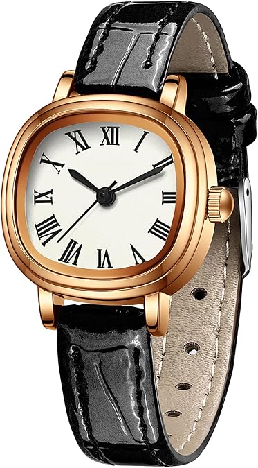 findtime Women's Watches Retro Square Vintage Dainty Elegant Dress Analog Quartz Watch for Small Wrists with Roman Numerals Leather Strap Reloj para Mujer