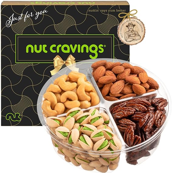 NUT CRAVINGS - Mixed Nuts Gift Basket in Black Gold Box (4 Assortments) | Treats for Adults, Food Arrangement, Healthy Snack Care Package, Kosher