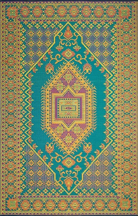 Mad Mats Outdoor Rug, Reversible Plastic Mat for Patio, Porch, Deck, Kitchen & Bath, Turkish, 6' x 9', Aqua