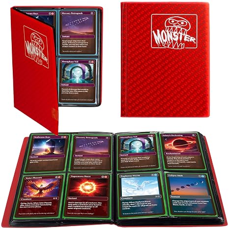 The Original Monster Trading Card Album- 20 Side Loading 4-Pocket Per Page TCG Binder -Holds 160 Sleeved Trading Cards - Holofoil Red - Compatible with Yugioh, Pokemon, MTG Magic the Gathering Cards