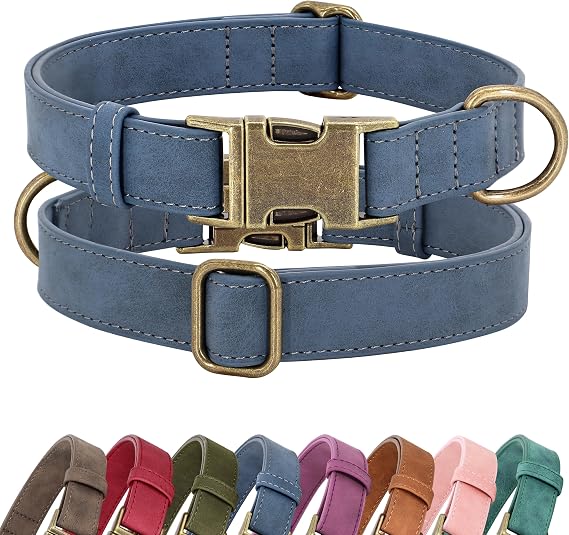 Didog Soft PU Leather Dog Collar for Small Dogs, Quick Release, Blue S