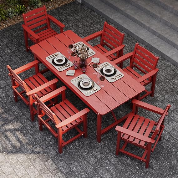 7-Piece Outdoor Dining Set with Umbrella Hole for 6,Red