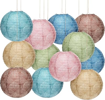 12 Pcs Burlap Hanging Paper Lantern 8 Inch Back to School Party Decoration Boho Classroom Ceiling Decoration Chinese Party Decor for Birthday Wedding Bridal Baby ShowerBoho