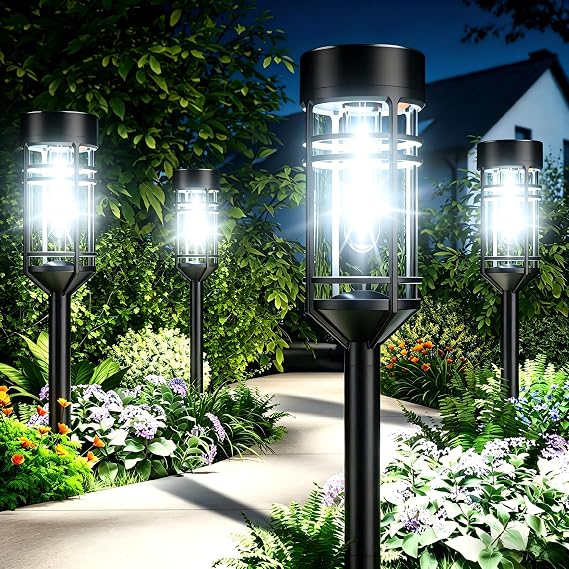 Amzarp 12 Pack Solar Garden Lights, Outdoor Bright LED Solar Pathway Lights