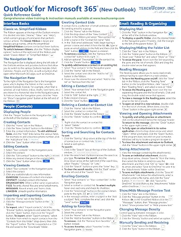 Outlook for Microsoft 365 (New Outlook- Desktop Version) Quick Reference Training Tutorial Guide (Cheat Sheet of Instructions, Tips & Shortcuts - Laminated Card)