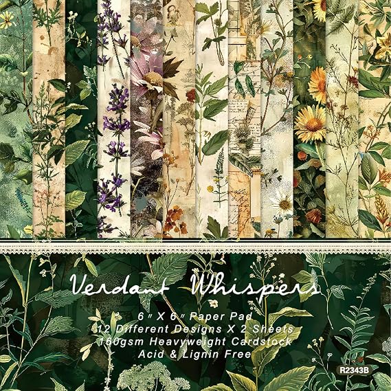 24 Sheets Flower Scrapbooking Paper,12 Style Pattern Scrapbook Cardstock Pads,Decoupage Paper Sheets Scrapbook Craft Papers for Scrapbook Supplies,Gift Wrapping,DIY Collage Decoration