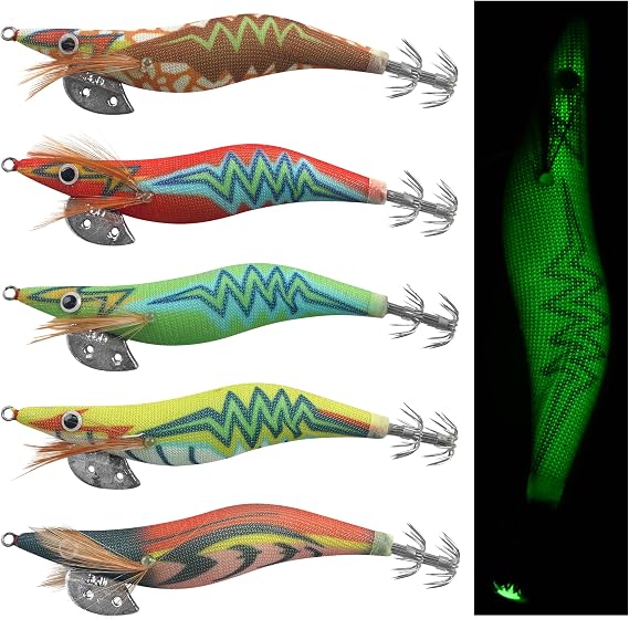 OROOTL Squid Jigs Saltwater Fishing Lures Glow in The Dark Saltwater Fishing Jigs Shrimp Lures Kit 2.5inch 3inch Squid Jig for Cuttlefish Octopus