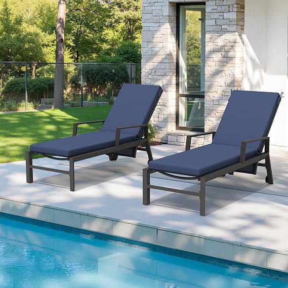 Crestlive Chaise Lounge Cushions Outdoor Set of 2, 72"x21", Water Resistant | Pool Lounge Chair Cushions with Removable Cover, Fade Resistant Lounger Cushions for Patio Furniture, Sky Blue