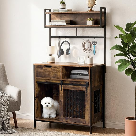 ZMAD 70.8" Large Dog Crate Furniture for 2 Dogs, Dog Kennel Indoor with Removable Divider Door and 4 Storage Drawers, End Table, Dog Crate TV Stand with 4 Doors for Medium Small Dogs (Length 31.5")