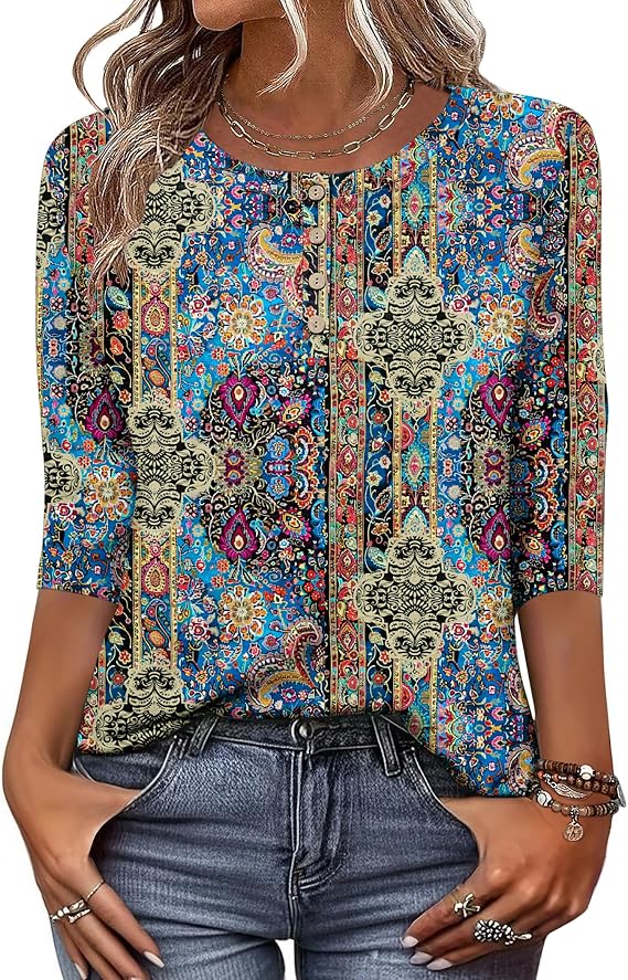 Zeagoo 3/4 Length Sleeve Women Tops Dressy Casual Blouses Work Clothes