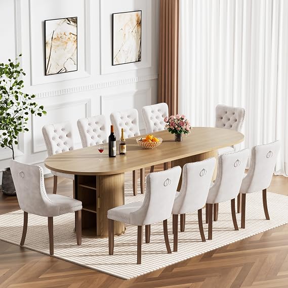 HomVent 63''-78.7''-94.5'' Expandable Wood Dining Table Set with 10 Chairs