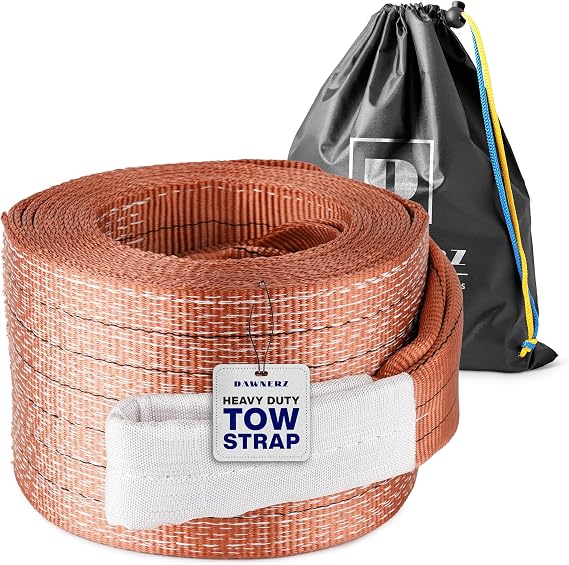 Tow Strap Heavy Duty 30ft 100000 lbs Minimum Break Strength - Recovery Towing Rope 55 US Tons 9m for Tractors and Dump Trucks