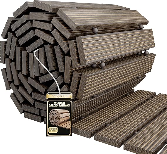 8FT Wooden Garden Pathway, Roll Out Walkway, Brown