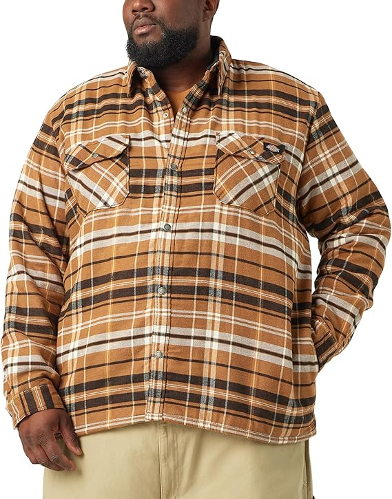 Dickies Men's Sherpa Lined Flannel Shirt Jacket With Hydroshld