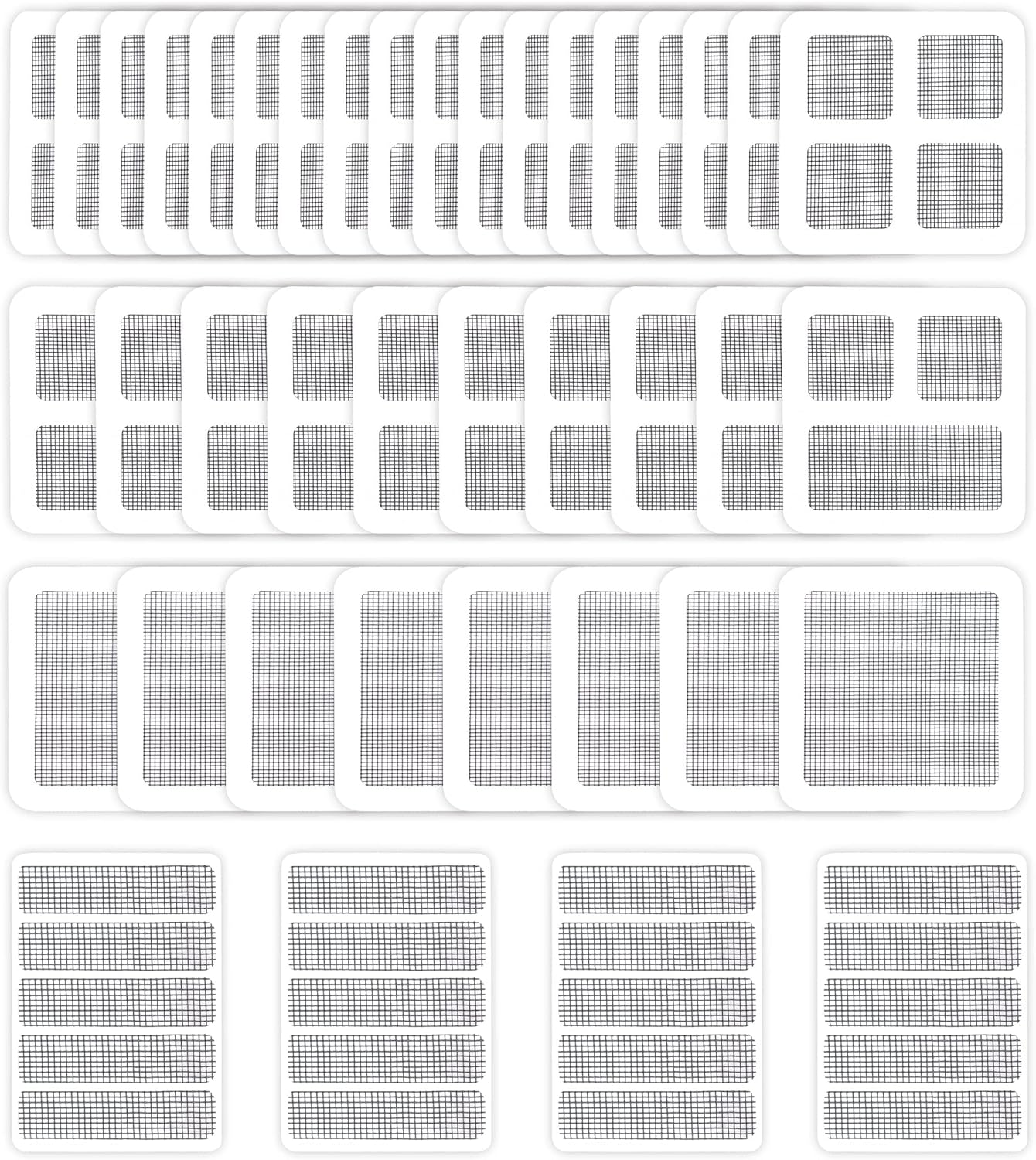 Lesnala 130 Pieces Window Screen Repair Kit Including 40 Sheet Door Mesh Replacement and Repair Tape Self Adhesive Patch Set for Tent Net to Cover Holes 4 Different Sizes