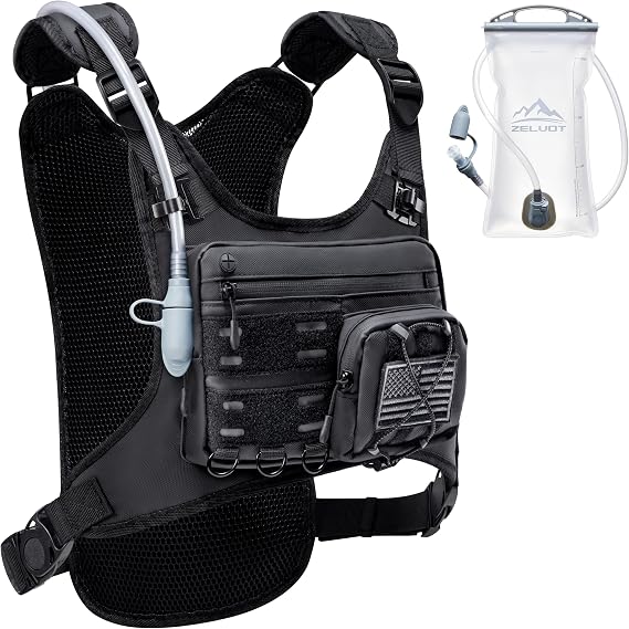 Zelvot Running Vest with 2L Water Bladder, Hydration Backpack, U.S. Design Patent, Lightweight Hydration Pack with Gear Holder, Reflective Chest Pack for Men Women