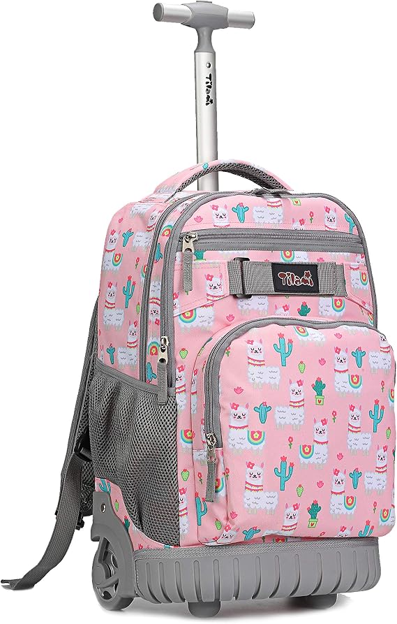 Tilami Rolling Backpack 18 inch Wheeled Laptop Backpack School College Student Travel Trip Boys and Girls, Alpaca
