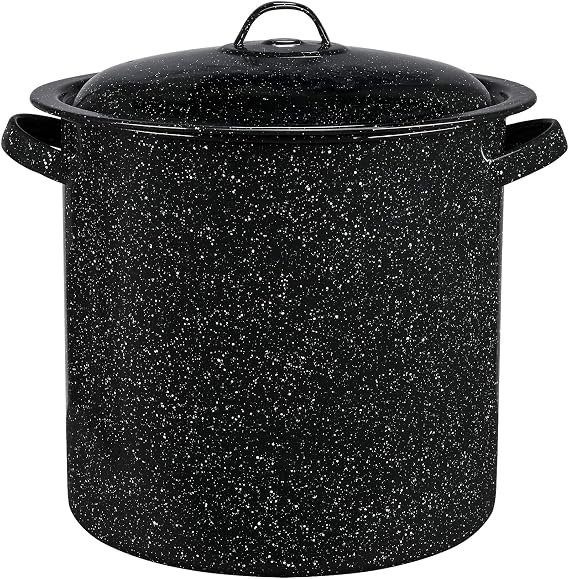 Granite Ware 15.5 Qt Stock Pot with Lid - Speckled Black | Graniteware Stockpot, 15.5 Qt, Porcelain Fused To Steel, Even-Heating Steel Core, Non-Porous Surface