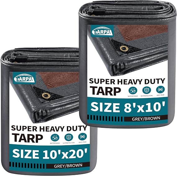 TARPAL tarp 8x10 and 10x20 20mil Super Heavy Duty Tarps Tarp Waterproof UV Protection Rip and Tear Proof Tarpaulin with Grommets(Grey/Brown).