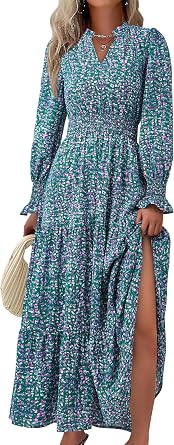 PRETTYGARDEN Women's Floral Maxi Dress 2026 Fall Long Sleeve V Neck A Line Long Flowy Spring Party Boho Dresses