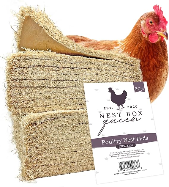 Nest Box Queen,Excelsior Nest Box Pads for Hens - 13inch x 13inch (20 Pack)