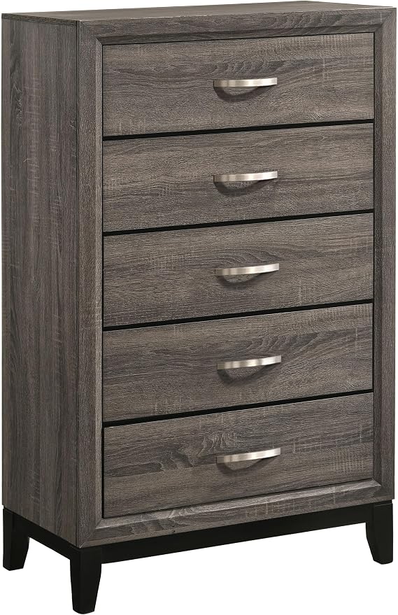 Coaster Home Furnishings Watson Transitional Wood 5-Drawer Bedroom Chest of Drawers Chiffonier Clothing Storage Cabinet Bedroom Armoire Tall Dresser Organizer Unit Grey Oak 212425