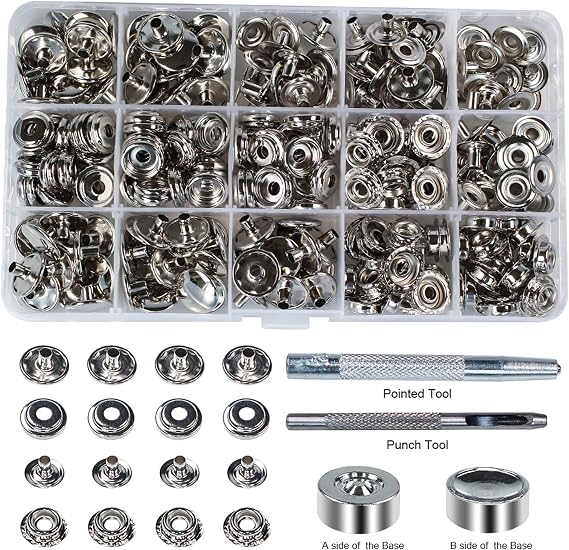 70 Sets 15mm 5/8" Heavy Duty Snap Fasteners Kit, Metal Snaps for Leather Crafts Sewing Repair Clothing Button Kit with Snap Installation Tool