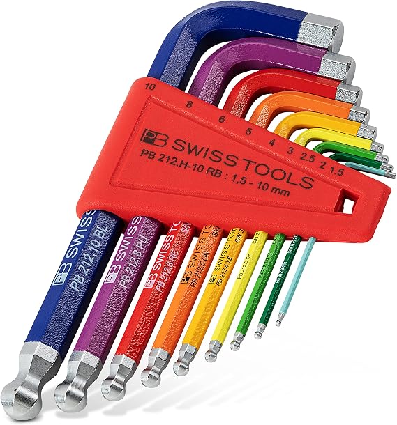 PB SWISS TOOLS Hex Key Set PB 212.H-10 RB | 100% Swiss Made | 9-piece Hex Key Set Sized 1.5-10 mm for Screwdriving Work in Industry and Handcraft