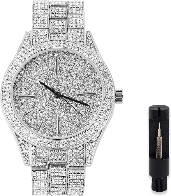 Techno Pave Mens 42mm Iced Out Classy Metal Band Watch