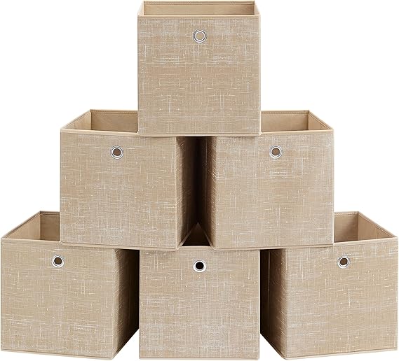SONGMICS Storage Boxes, Set of 6, with Handles, 30 x 30 x 30 cm