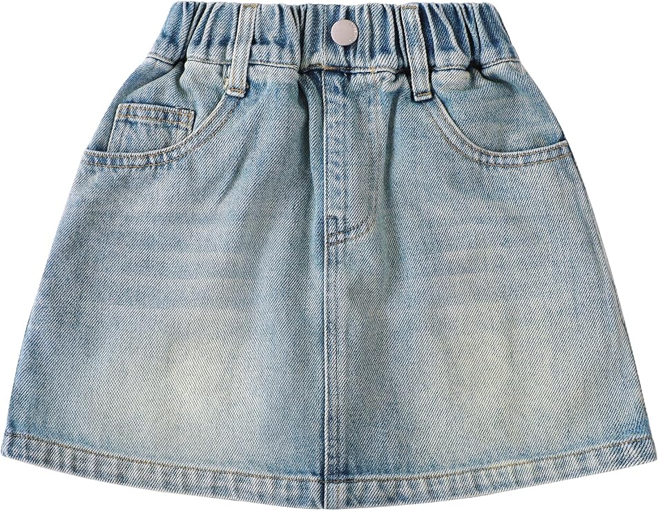 Flofallzique Girls Jean Skirt Pleated Blue Mini Kids Denim Skort with Short Underneath