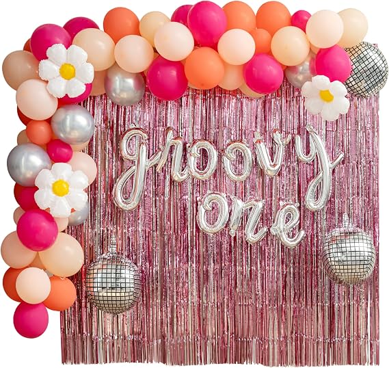 Groovy One Party デコレーション 女の子 {95 ピースセット} グルービーベビーバースデーデコレーション ガールズキット I グルービーパーティーデコレーション I 1歳の誕生日パーティーデコレーション