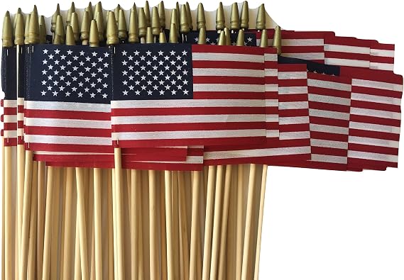 Lot of -50-4x6 Inch Double Sided US American Hand Held Stick Flags Spear Top WindStrong Made in the USA