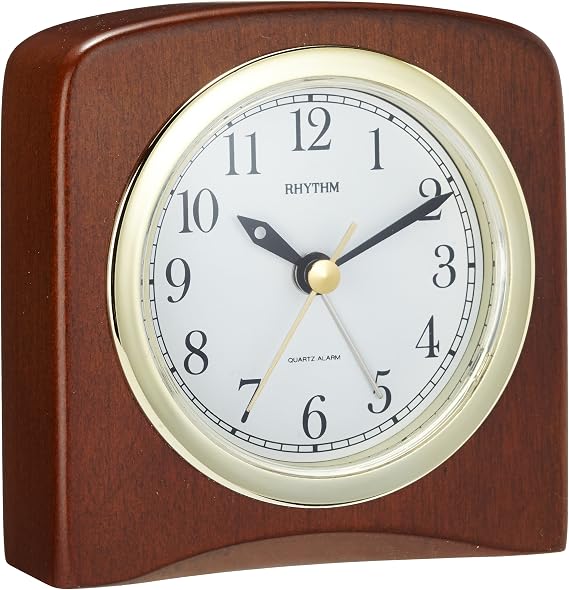 RHYTHM CRE205NR06 Beep Alarm Wooden Frame Table Clock, Brown