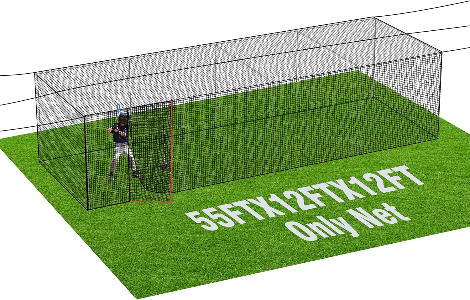 RIIFRILY Baseball Batting Cage Nets,20‘L/ 35'L/55'L/70'L Baseball and Softball Cage Netting, Enclosed HDPE #42 /#45 Netting Batting Cages for Backyard and Indoor (NET ONLY)